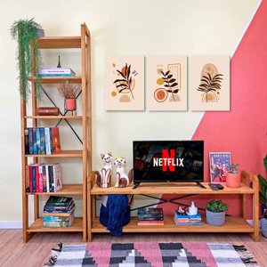 Rack de TV de Madeira Pinus com Estante 6 Prateleiras Linea Nozes