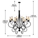 Ver imagem 2 de Luminária de Ferro com 8 Bocais Rústica com Cúpulas de Vidro - Preto