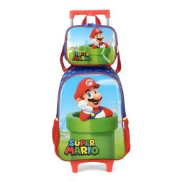 Kit Mochila com Rodas + Lancheira Térmica Infantil Super Mario Vermelho - Luxcel - 1