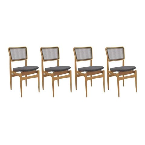 Cadeiras Cozinha Stela 1cmm013ca Premium Madeira Maciça Kit 4 Un Carvalho/boucle Bege Fendi/tela