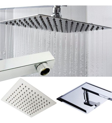 Ducha Chuveiro 20x20 Slim Inox com Braço 36 Cm - 2