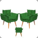 Ver imagem 1 de Kit 2 Poltronas Decorativas Para Recepção Manicure Sala De Estar + Puff Reforçado Suede