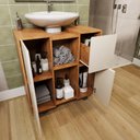 Ver imagem 3 de Gabinete Armario Banheiro Pia de Coluna Macau com Rodízios Nature/perola