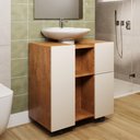 Ver imagem 4 de Gabinete Armario Banheiro Pia de Coluna Macau com Rodízios Nature/perola