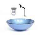 Ver imagem 1 de Cuba de Vidro Redonda 35cm Azul + Valvula + Torneira Preta