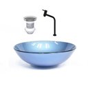 Ver imagem 2 de Cuba de Vidro Redonda 35cm Azul + Valvula + Torneira Preta