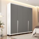 Ver imagem 1 de Roupeiro Solteiro Porto 4 Portas 4 Gavetas 161x214cm Branco/Cinza 240824