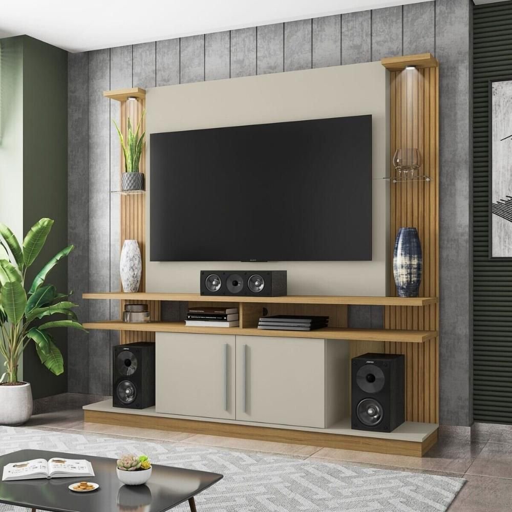 Rack com Painel para Tv até 55 Polegadas com Vidros 2 Leds e 2 Portas ...