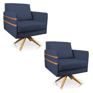 Kit 02 Poltronas Giratória Mari Suede Azul Marinho