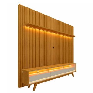Rack Reluz 3 Gavetas com Painel para Tv até 75 Polegadas Led Ripado Nobre Naturale e Off White