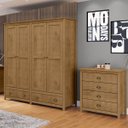 Ver imagem 1 de Conjunto Quarto: Guarda-roupa 4 Portas, Cômoda 4 Gavetas Topázio Freijó Madeira Pinus - Finestra