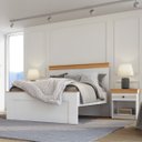Ver imagem 2 de Conjunto Cama de Casal e 2 Mesas de Cabeceira England em MDF Branco/Freijó