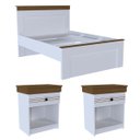 Ver imagem 3 de Conjunto Cama de Casal e 2 Mesas de Cabeceira England em MDF Branco/Freijó
