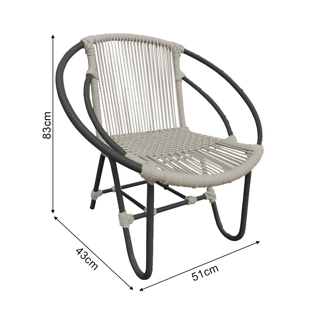 Cadeira Decorativa Julia em Corda Náutica e Base em Alumínio Preta/areia - 4