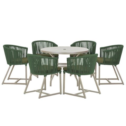 Mesa e 6 Cadeiras de Jantar Noronha Fendi E13 Trama Original Verde