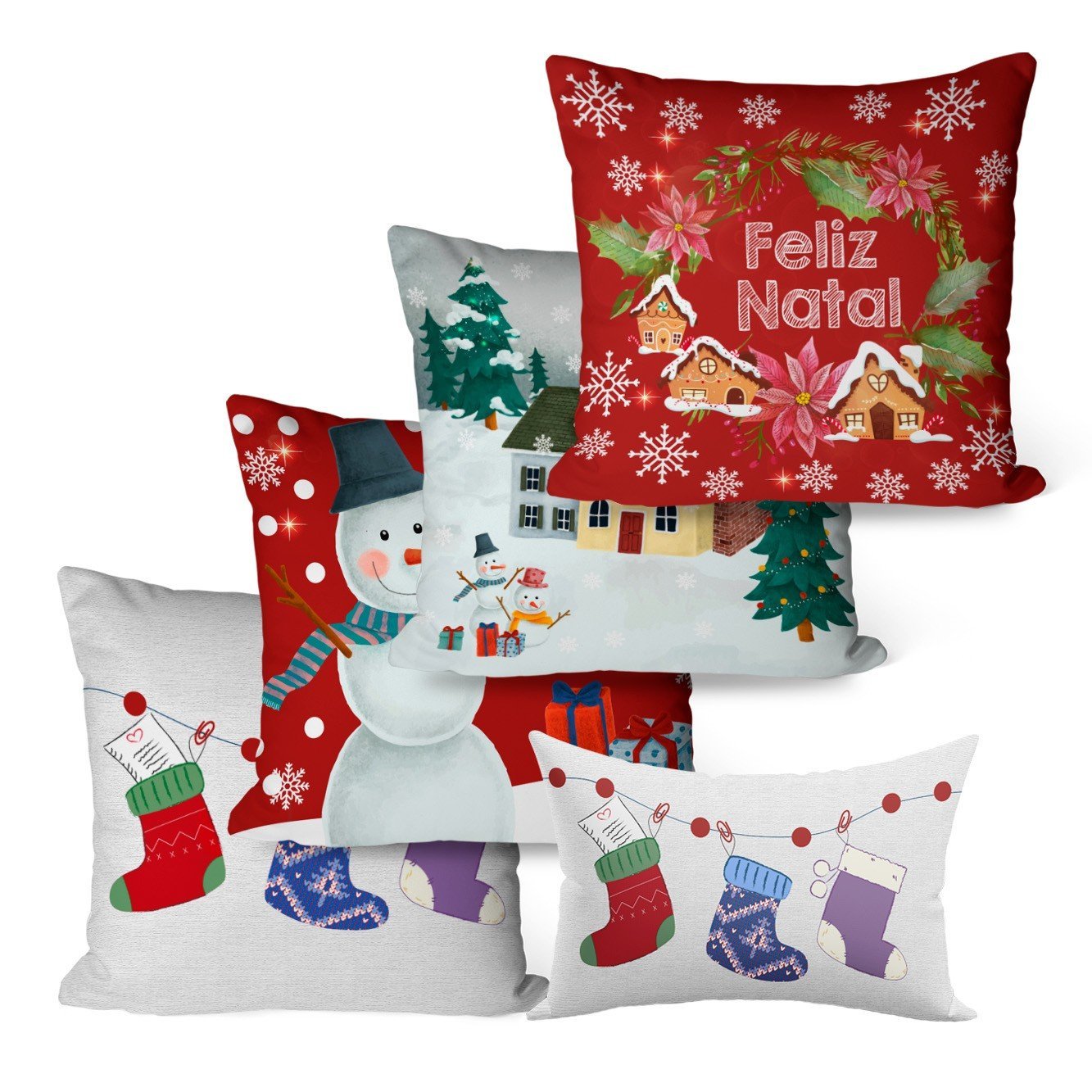 Kit Com 5 Capas Para Almofadas Decorativas Meia De Natal