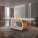 Ver imagem 2 de Mesa para Sala de Jantar Ellis 220cm em Madeira com Vidro Moderna Mobília