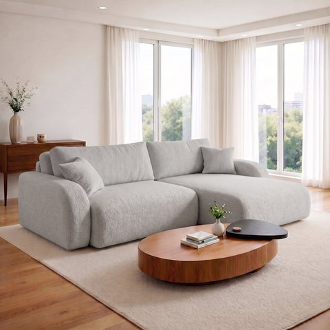 Sofá Cama Modular Orgânico Retrátil 4 Lugares 270cm Base Madeira Maciça Cancún