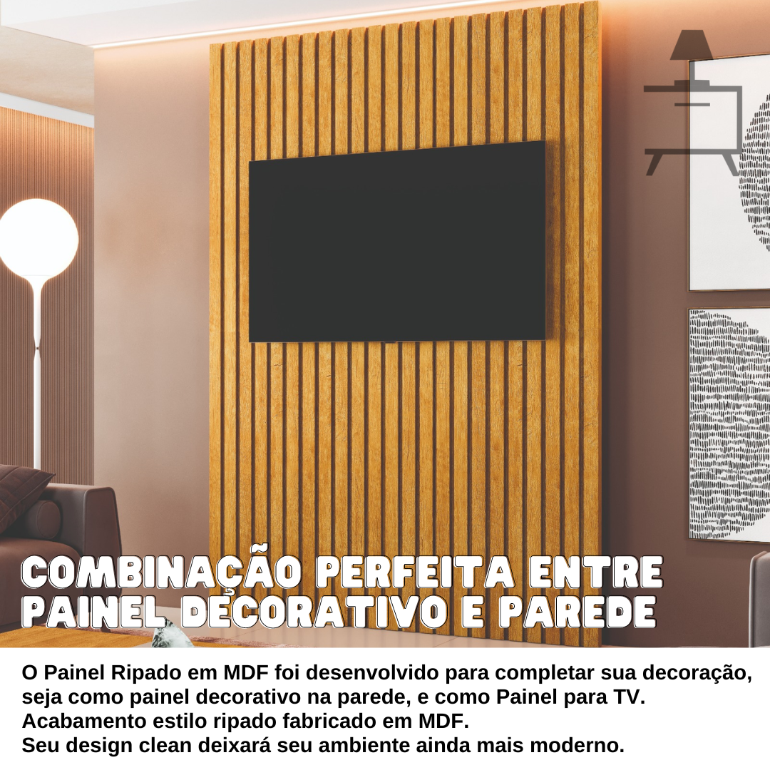 Painel Ripado Parede 02 Módulos Mdf 2,50 X 0,952mt Naturale - 3