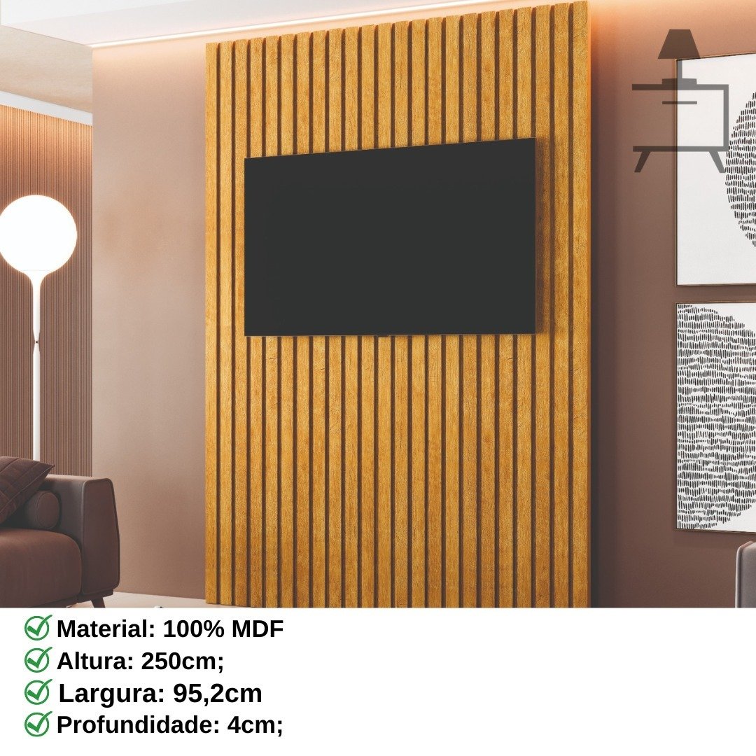 Painel Ripado Parede 02 Módulos Mdf 2,50 X 0,952mt Naturale - 2