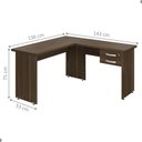 Ver imagem 2 de Mesa em L Escritório Alfama Linha Dourada Moderno 2 Gavetas MDP 143cm Marrom Plata