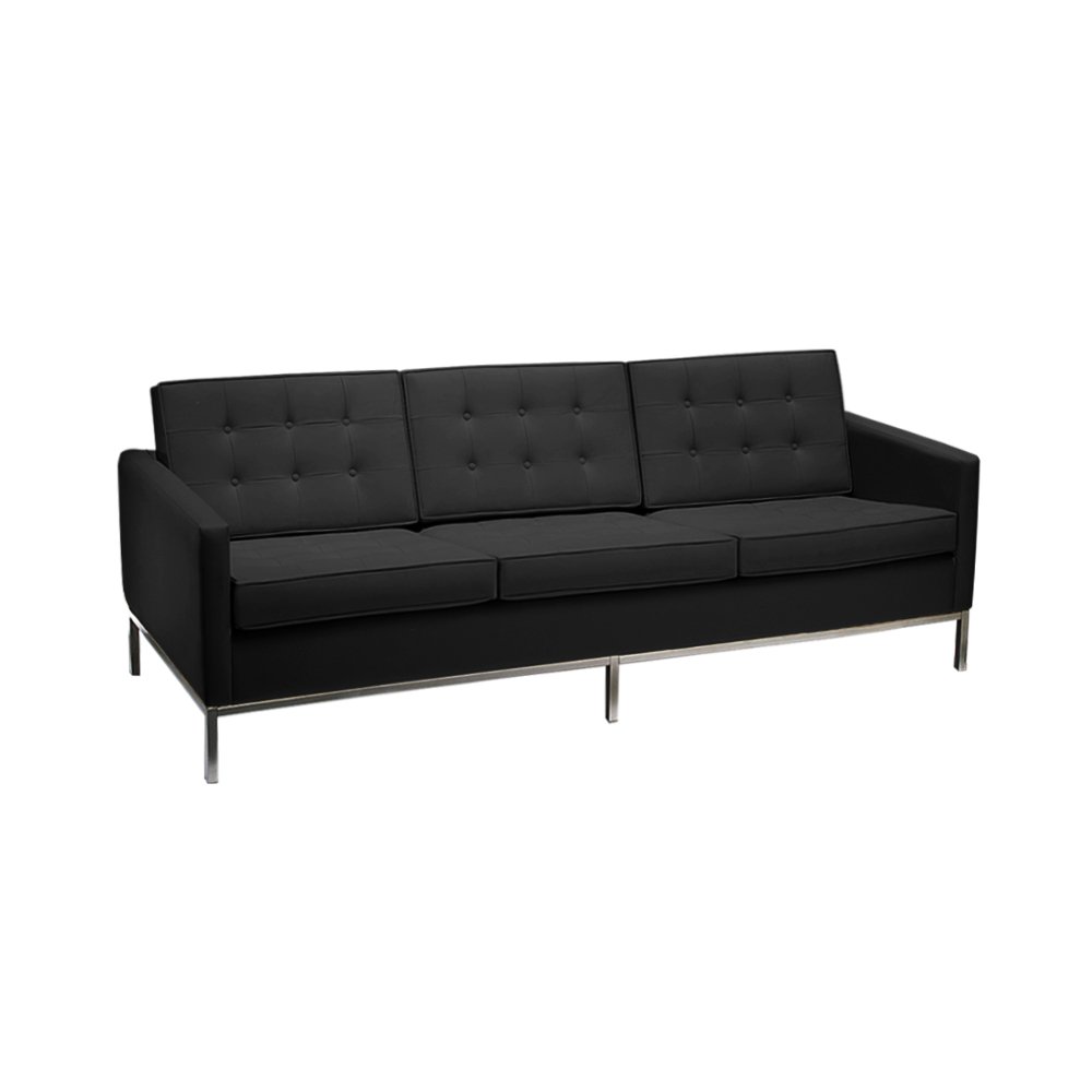 Sofa Fk 3 Lugares 100% Couro Natural Legitimo Preto