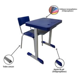 Conjunto Escolar com Apoio para Livros - (Mesa e Cadeira) - Juvenil 6 a 09 Anos - Realplast - 40999 - 2