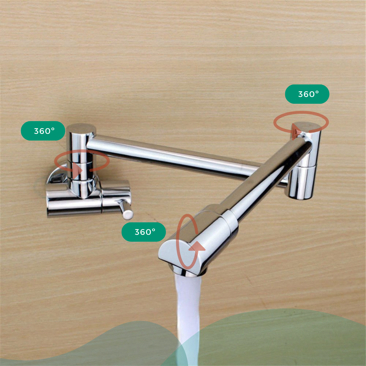 Torneira de Parede Modelo Articulavél Cor Cromada Brilhante para Cozinha Banheiro Lavanderia com Gir - 5