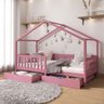 Cama Montessoriana Madeira Maciça Casa com Estrado Elea Rosa - 1