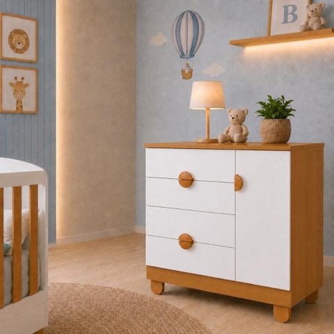 Cômoda Sapateira Infantil Apolo 4 Gavetas 1 Porta para Bebê