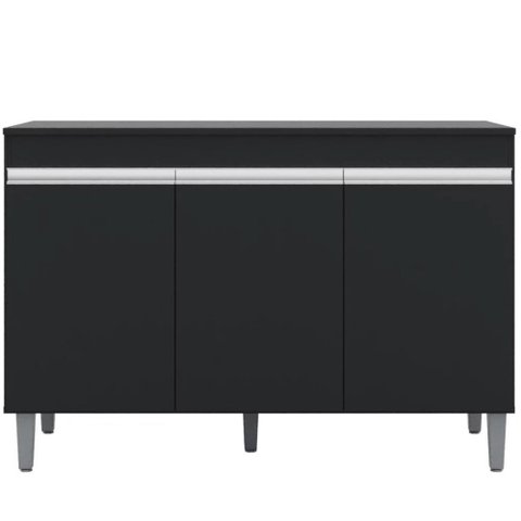 Gabinete Balcão Mia 3 Portas para Cozinha Preto