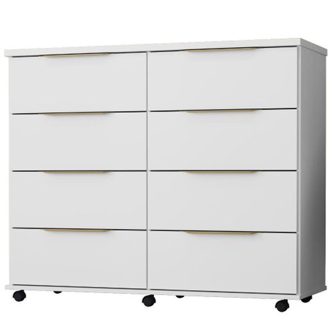 Comoda 8 Gavetas com Rodizios 121 cm Athenas Branco Rudk