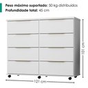 Ver imagem 3 de Comoda 8 Gavetas com Rodizios 121 cm Athenas Branco Rudk