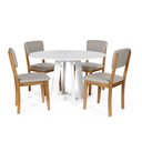 Ver imagem 1 de Mesa de Jantar Redonda Montreal Branca com 4 Cadeiras Estofadas Ella Cinza Claro