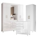 Ver imagem 1 de Guarda Roupa Casal Capelinha Capri com Cômoda Vênus com Pés e Armário Multiuso New Íris Branco Brilh