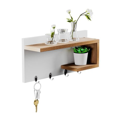 Porta Chaves Nero Organizador Decoração Casa Branco e Freijó