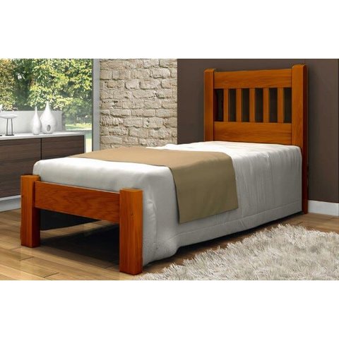 Cama de Solteiro Lisboa de Madeira Maciça Angelim Pedra/tauari - Cor Mel