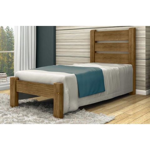 Cama de Solteiro Berlim de Madeira Maciça Angelim Pedra/tauari - Cor Imbuia