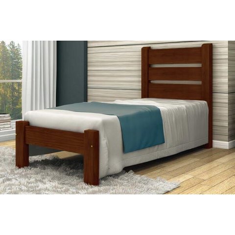 Cama de Solteiro Berlim de Madeira Maciça Angelim Pedra/tauari - Cor Castanho