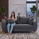 Ver imagem 3 de Sofa Living 185cm Tecido Boucle Almofadas Soltas Pes em Madeira: Cinza