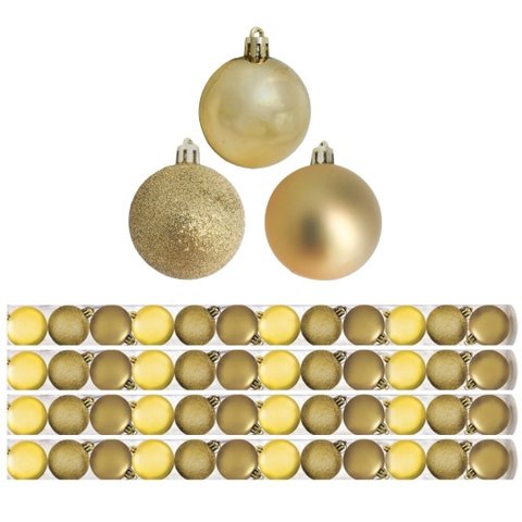 Kit 48 Bolas Natal Mista Gliter, Fosca e Lisa Dourada 5cm - Master Christmas