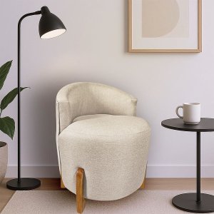 Puff Poltrona com Encosto Confortável Decorativa Orgânica para Recepção Linho Agatha