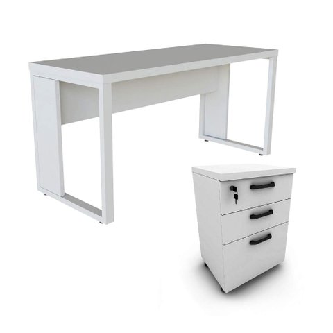 Escrivaninha 150cm X 60cm Gaveteiro 3 Gavetas Pés Metal F5 Cor:cinza Claro