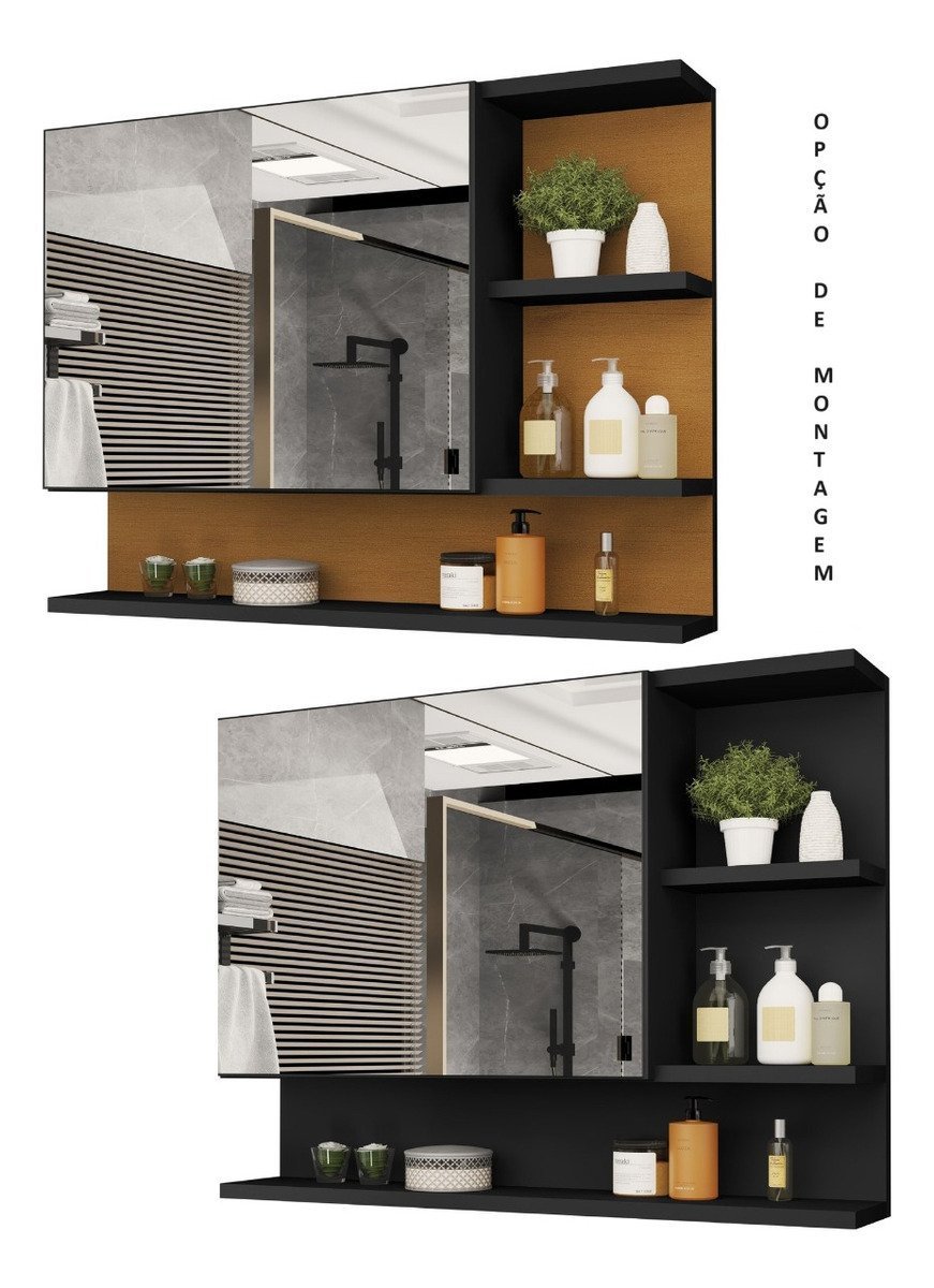 Armário Banheiro Espelheira com Porta Cleopatra - Casa Jd Móveis - Preto - 2