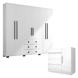 Cômoda 8000 e Guarda Roupa Casal B23063 Branco - Araplac - 1