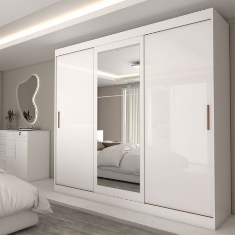 Guarda-roupa Casal Columbia 3 Portas 2 Gavetas com Espelho 100% Mdf Branco - Panorama Móveis