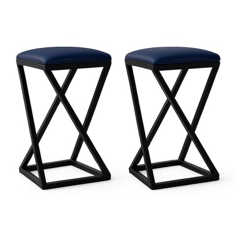 Kit 2 Banqueta Baixa Cozinha 50 Cm Balcão Bar Gourmet Corino:azul Marinho