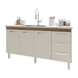 Balcão Cozinha Armário Gabinete para Pia 157 Cm 3 Portas e 3 Gavetas Estela Savana Off White - 4