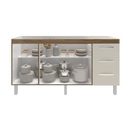 Balcão Cozinha Armário Gabinete para Pia 157 Cm 3 Portas e 3 Gavetas Estela Savana Off White - 5
