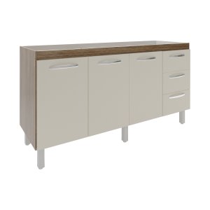Balcão Cozinha Armário Gabinete para Pia 157 Cm 3 Portas e 3 Gavetas Estela Savana Off White